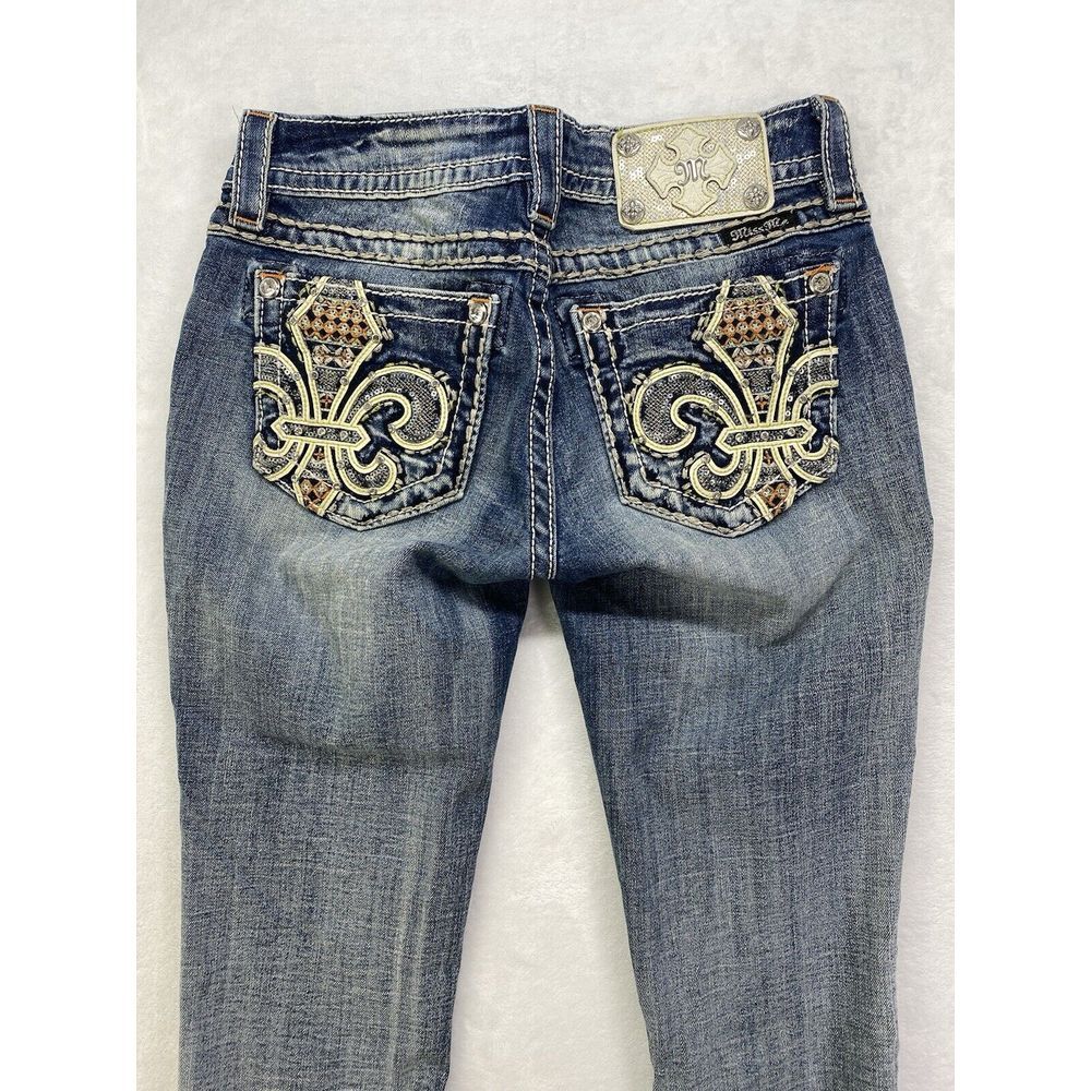 Miss Me Jeans Womens Sz 25 cuffed capri Denim Embellished Fleur de lis Pockets